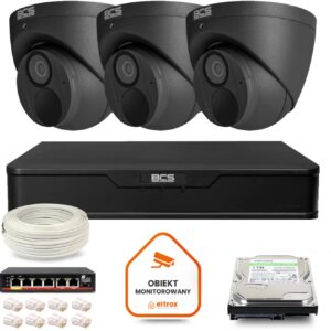 Zestaw monitoringu IP BCS Point 3x Kamera BCS-P-EIP28FWR3-Ai2-G Rejestrator z dyskiem 1TB