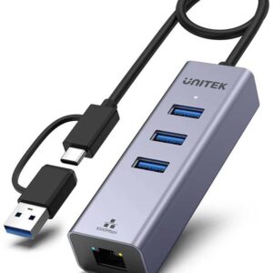 Unitek Hub USB C 4w1 Ethernet 3 x USB A 5 Gbps z adapterem USB A