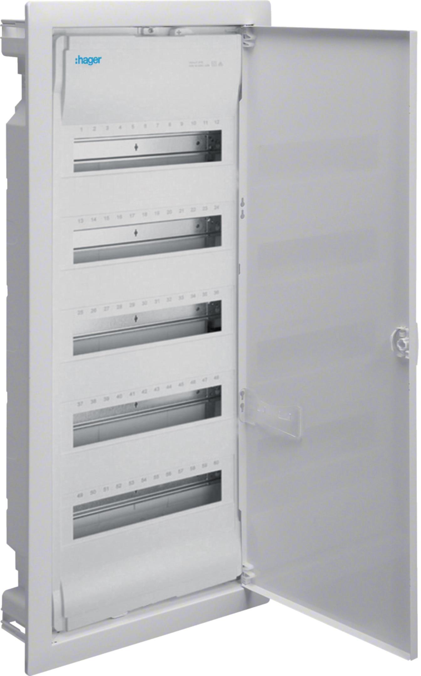 Rozdzielnica podtynkowa z drzwiami metalowymi, 5 rzędów, 60 modułów, IP30, HAGER Volta VU60NC