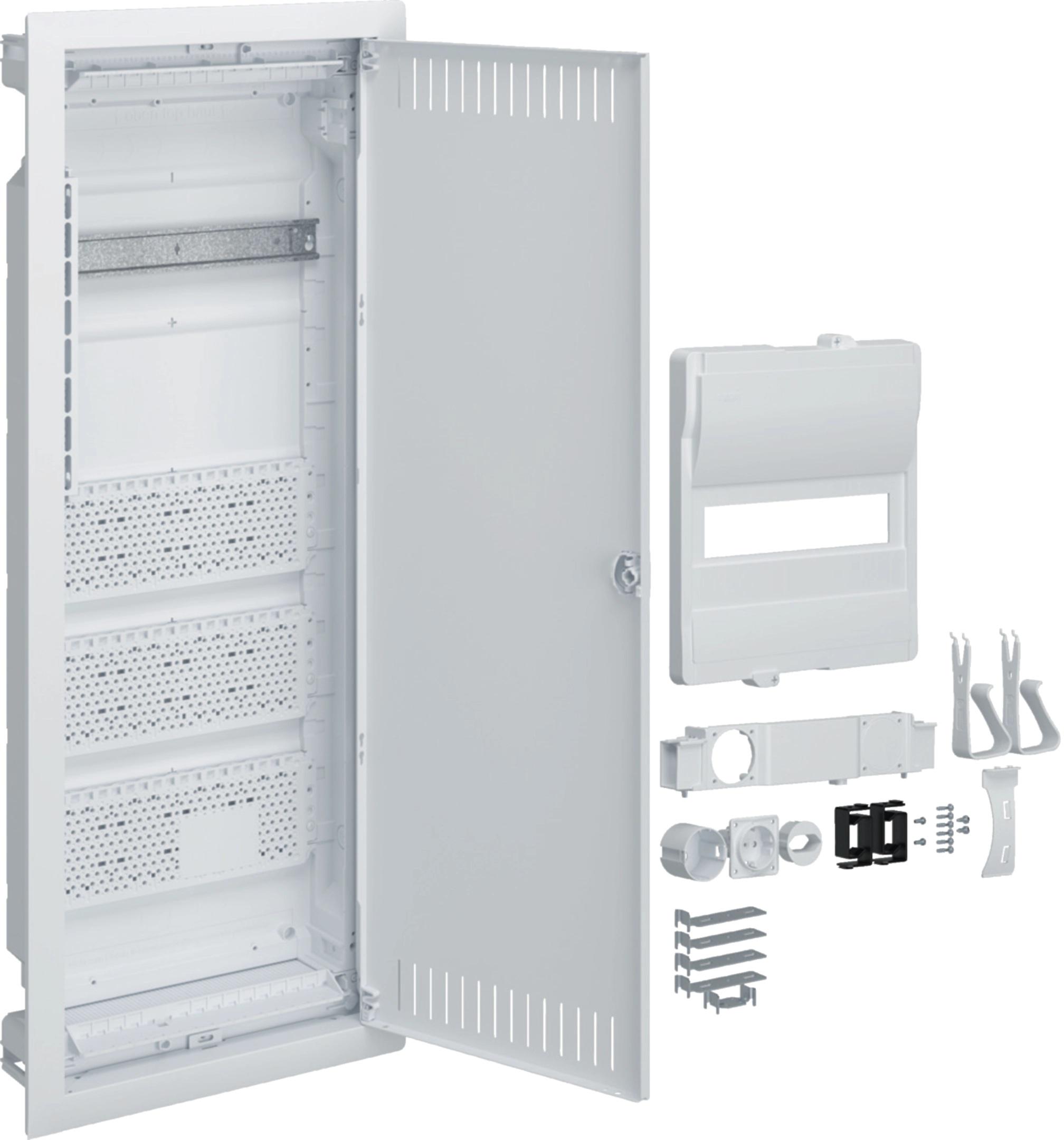 Rozdzielnica hybrydowa podtynkowa, 1 x12modułów, 3x płyta montażowa, 1x gniazdo 230V, HAGER Volta Hybrid VU601PLH