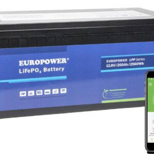 Akumulator LiFePO4 EUROPOWER serii LFP 12,8V 200Ah Bluetooth, mata grzewcza (Żywotność ~2000 cykli)