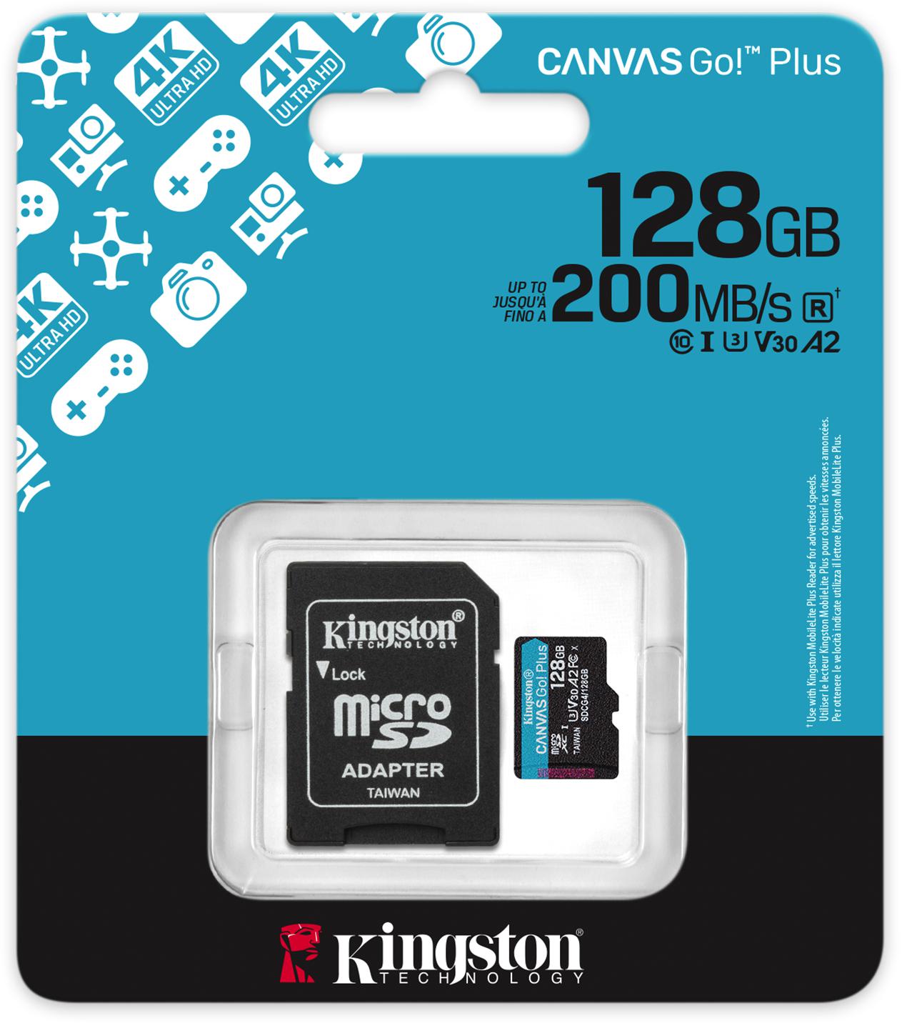 Karta pamięci microSD 128GB Kingston CanvasGo! Plus 200MB/s A2 U3 V30 + adapter
