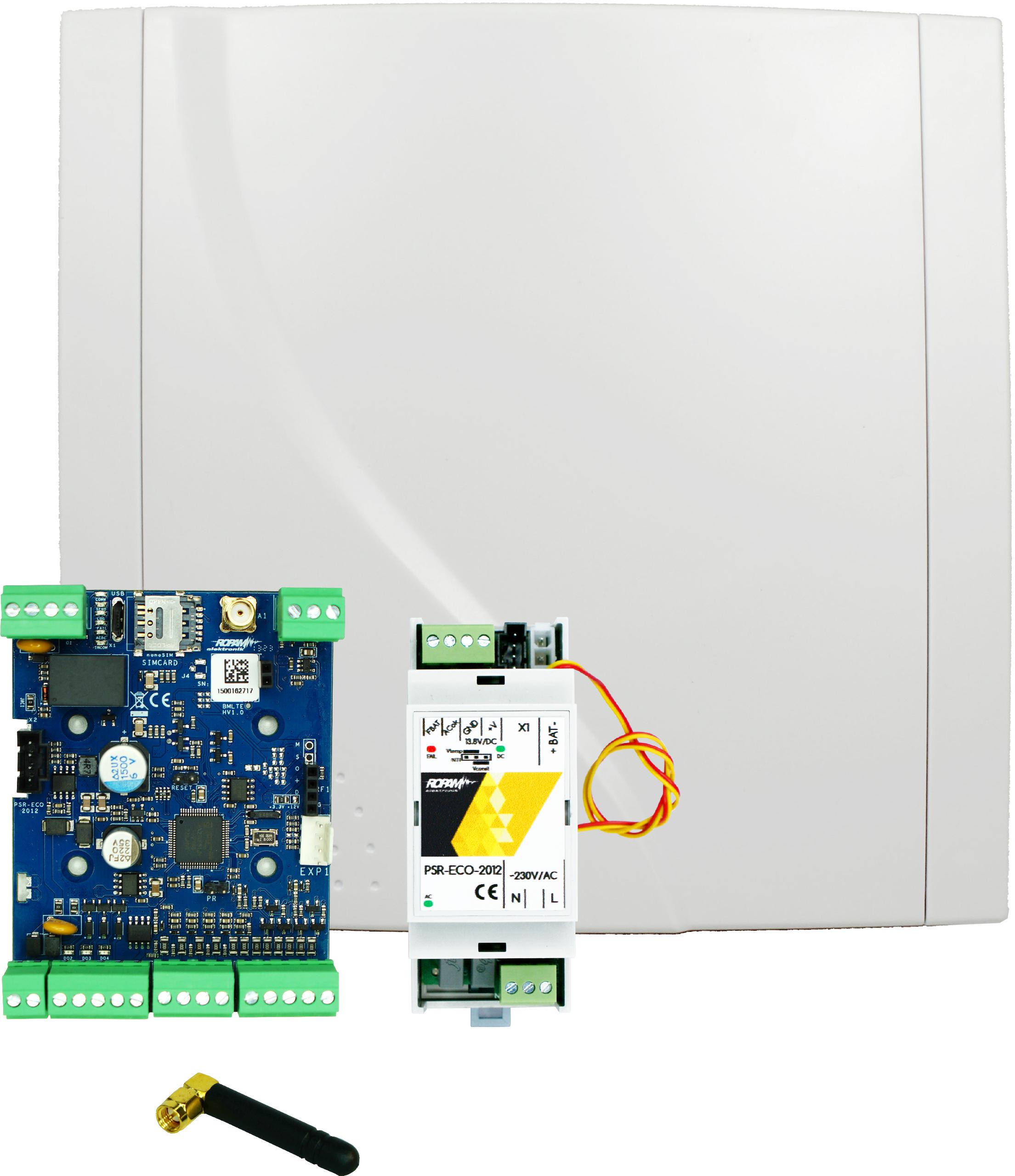 ROPAM Basic4G-SET: Basic4G/AT-GSM-MINI90/O-R3P/PSR-ECO-2012/ zestaw, moduł LTE w obudowie  natynkowej z zasilaczem -ECO i anteną GSM/LTE