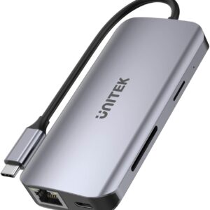 Unitek D1122A01 Aktywny hub USB-C 5Gbps, 2x HDMI 4K, czytnik kart, RJ-45, PD 100W