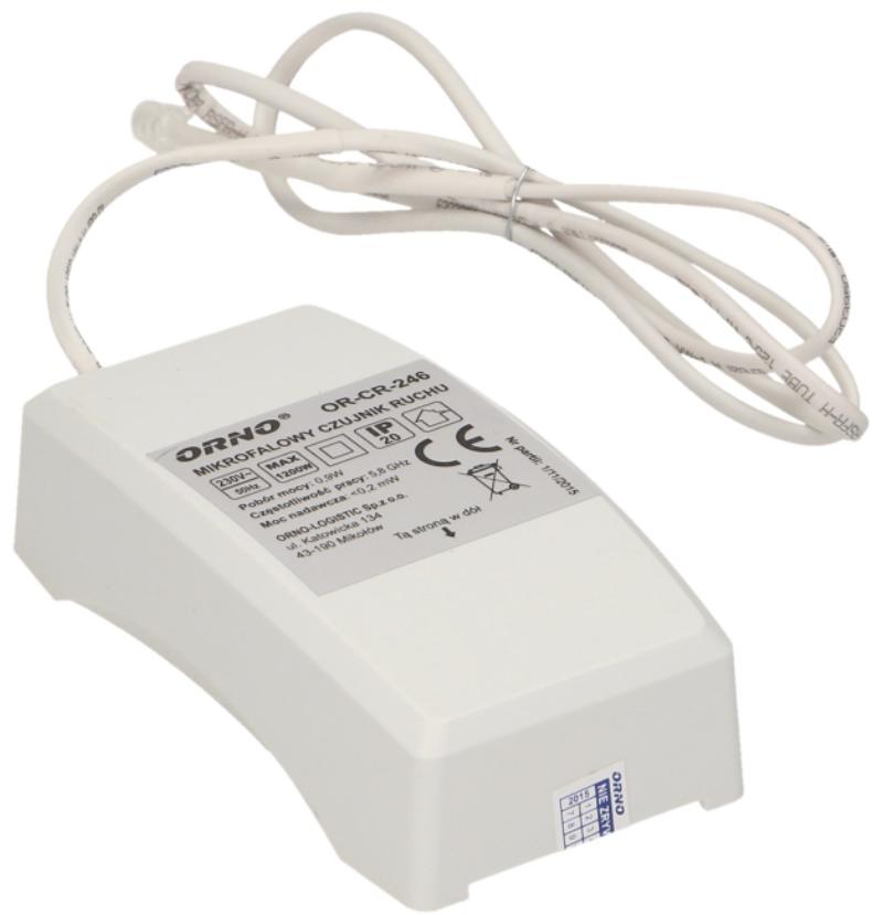 Mikrofalowy czujnik ruchu ORNO OR-CR-246 z zewnętrznym sensorem 360°, IP20