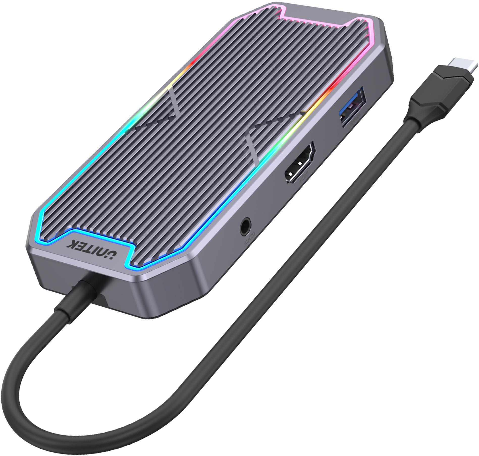Unitek Hub USB-C HDMI RJ45 3,5mm audio 100W 10Gbps D1029A - obrazek 2