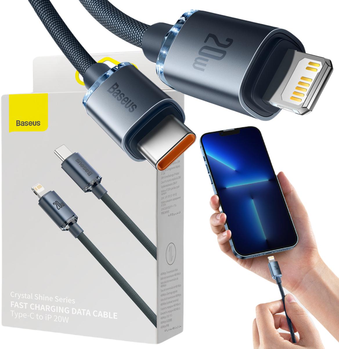 KABEL USB-C / Lightning iPhone Baseus Crystal CAJY000301 2m 20W PD QC CZARNY W OPLOCIE PREMIUM - obrazek 2
