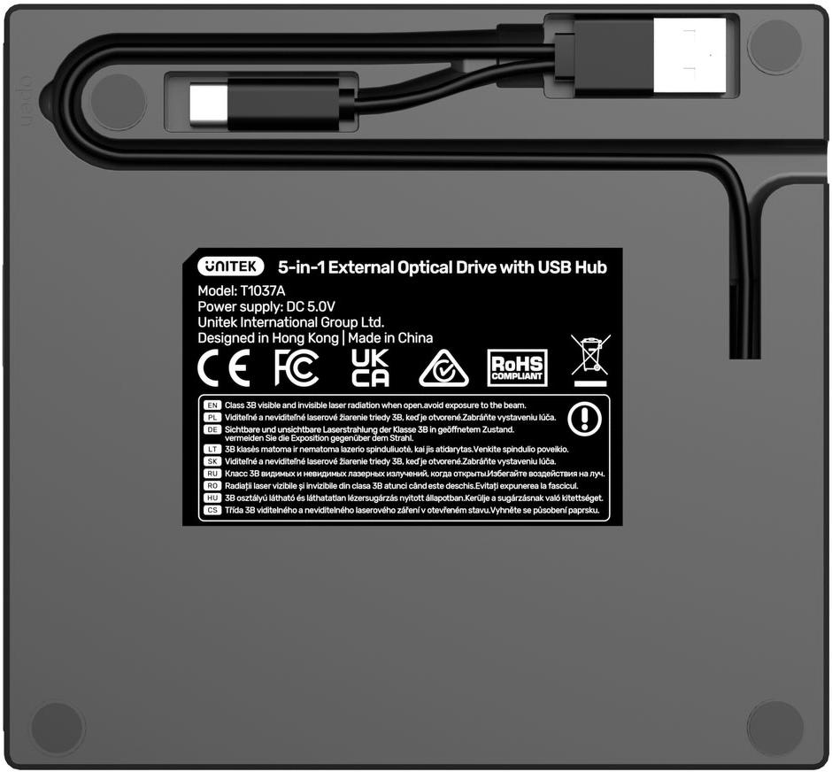 Unitek Nagrywarka zewnętrzna DVD/CD, Hub USB 5Gbps, czytnik kart SD T1037A01 - obrazek 2