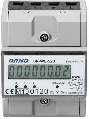 OR-WE-520 ORNO 3-fazowy licznik energii elektrycznej, 80A, MID, 3 moduły, DIN TH-35mm - Image 2